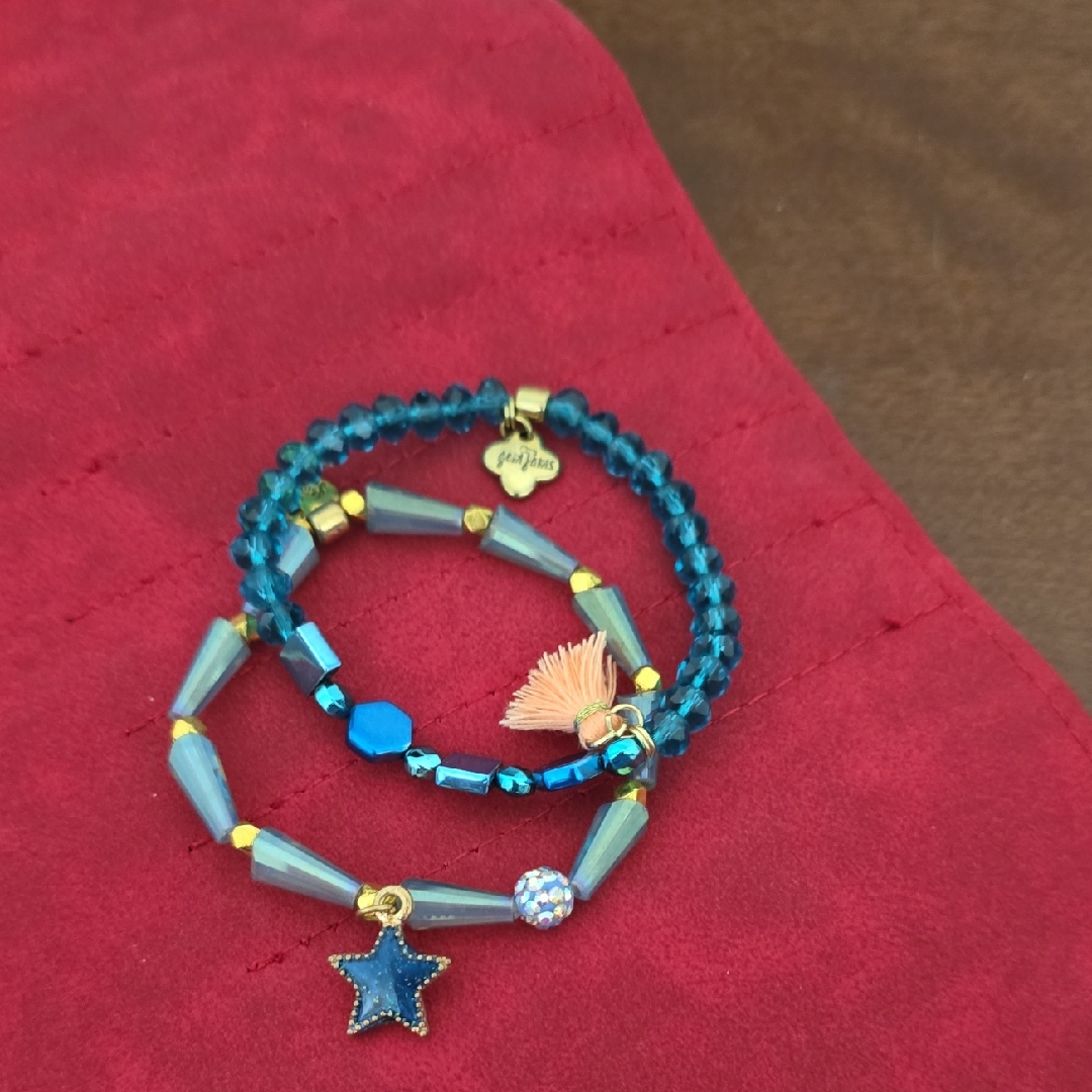 Erimish Blue Beaded Star Charm Bracelet Set Nwot 18$